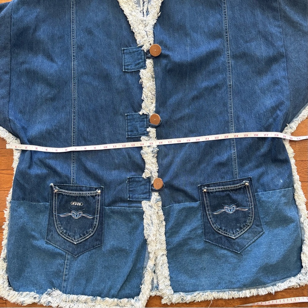 Vintage Upcycled Gitano Denim Pathwork Ponch with Mandarin Collar - Picture 6 of 7